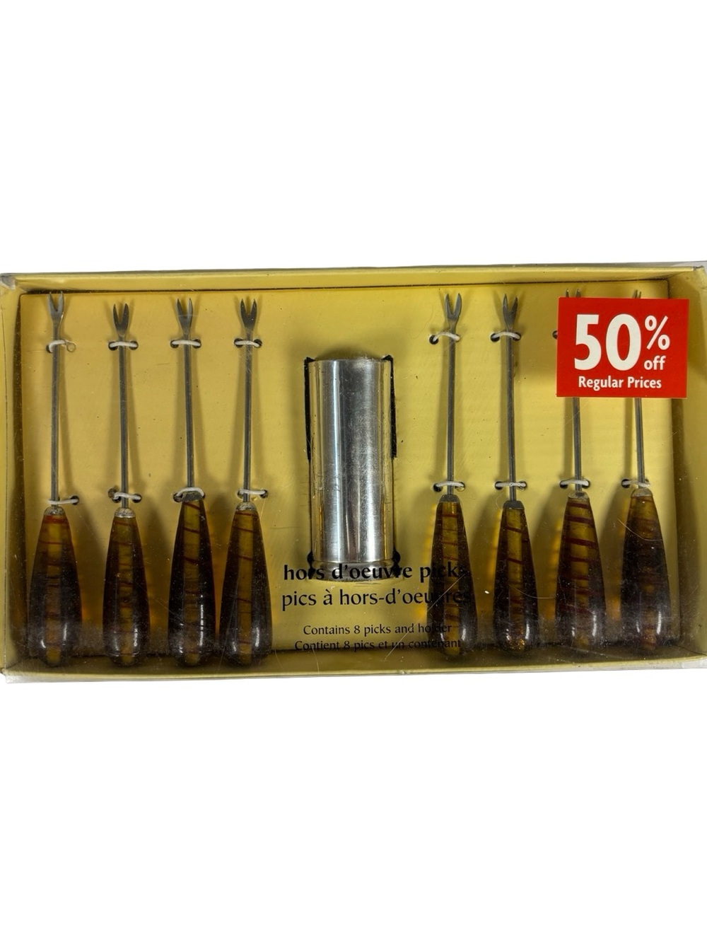 Pier 1 Hors D’ouevre Picks Set of 8 plus Holder